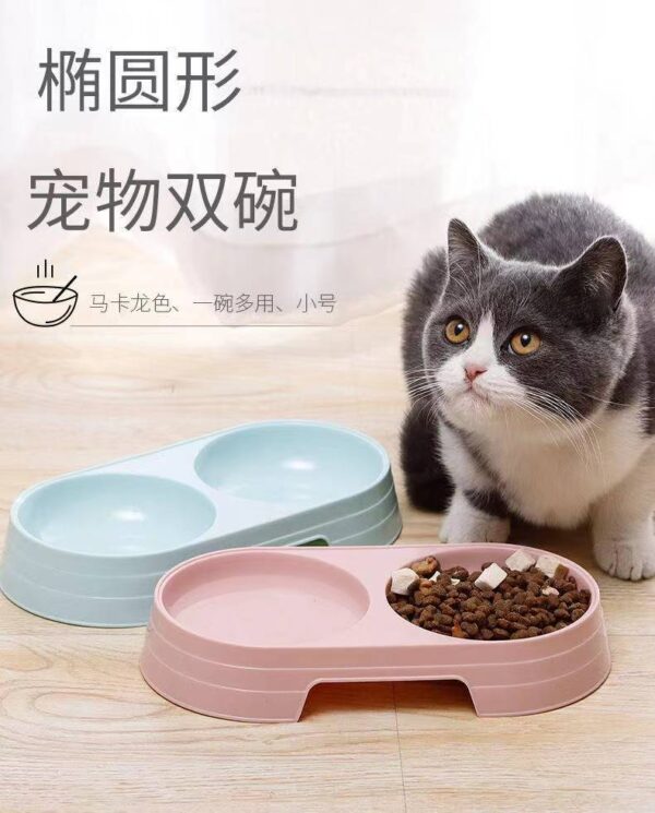 Pet Double Bowl Wheat Straw Oval Cat and Dog Feeding Bowl Dual-Use for Food and Water